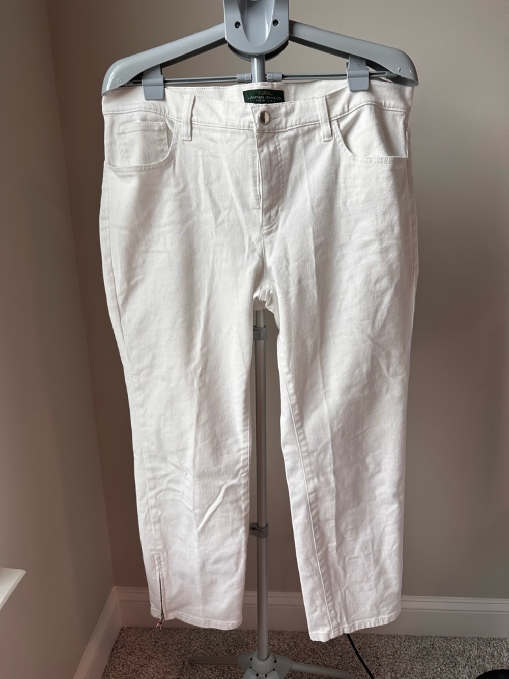 Ralph Lauren Jeans Co Size 16 White Straight Leg Jeans Ankle Zip 27” Inseam EUC